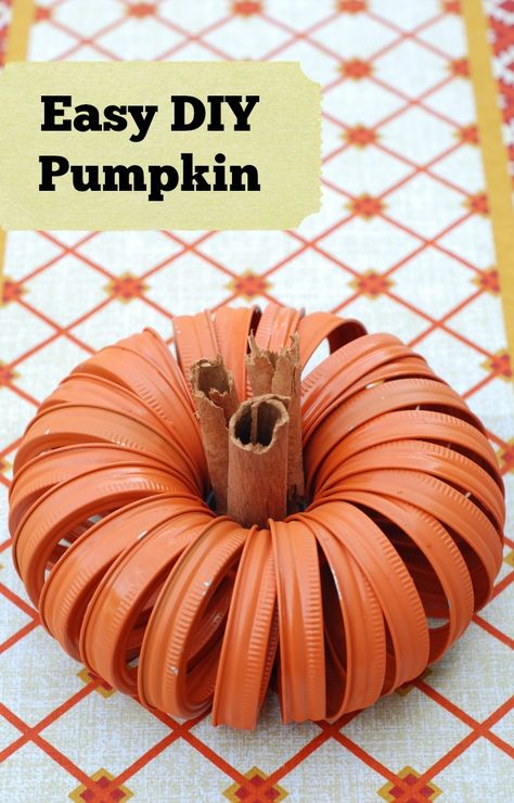 Easy DIY Pumpkin Canning Lid Pumpkin, Jar Lid Crafts, Diy Pumpkins Crafts, Canning Jar Lids, Creative Pumpkins, Canning Jar, Diy Pumpkin, Pumpkin Crafts, Upcycled Crafts