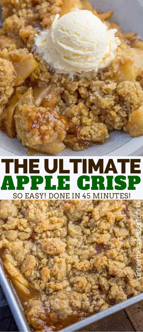 Ultimate Apple Crisp is a fall favorite full of sliced apples, cinnamon, brown sugar, butter, and crispy baked oats. | #dessert #apples #fall #winter #holidays #easydessert #appledessert #dinnerthendessert Best Apple Desserts, Brown Sugar Butter, Easy Apple Crisp Recipe, Sliced Apples, Apples Cinnamon, Apple Crisp Recipe, Apple Dessert Recipes, Apple Crisp Recipes, Cinnamon Brown