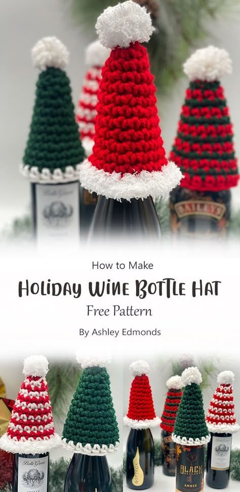 Bottle Toppers Diy Ideas, Crochet Bottle Toppers, Crochet Wine Bottle Toppers, Crochet Wine Bottle Topper Free Pattern, Crochet Wine Bottle Hat And Scarf Pattern, Crochet Wine Bottle Sweater Free Pattern, Wine Bottle Toppers Diy, Knitted Bottle Toppers, Crochet Bottle Toppers Christmas