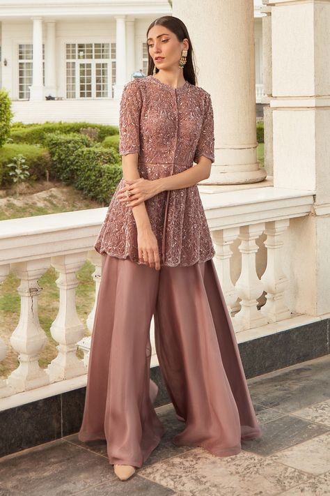 Indo Western Outfits For Women, Kurta And Sharara Set, Kurta And Sharara, Kurta And Palazzo, Sharara Designs, Western Dresses For Women, Trendy Outfits Indian, Organza Embroidery, Desi Fashion Casual