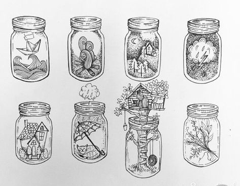 Picture in a mason jar Mason Jar Tattoo, Doodle Art Ideas, Tattoo Linework, Memory Jars, Valentine Art Projects, Ink Markers, Light Tattoo, Jar Art, Diy Art Projects