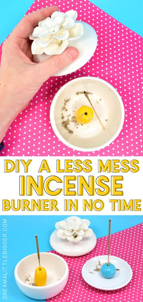 Quickly and easily make this DIY incense burner that catches the mess and can easily be made to hide it away for later clean up, too! Diy Incense Burner, Diy Incense, Diy Incense Holder, Diy Projects For Adults, Diy Projects To Sell, Ceramic Incense Holder, Diy Aromatherapy, Witch Diy, Quick Diy