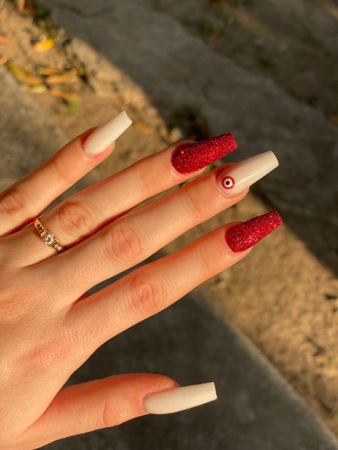 Evil Eye Nails Red, Red Evil Eye Nails, Red Evil Eye, Evil Eye Nails, Eye Nails, Silver Eye, Nails Red, Heart Eyes, Nail Decorations