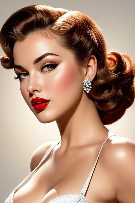 Beauty Archetypes, Maquillage Pin Up, 1950s Hollywood Glamour, 1950's Hairstyles, Perfect Brunette, 50s Hairstyles, Wedding Makeup Tutorial, 50s Women, Classic Hollywood Glamour