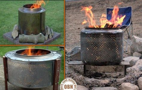 Recycled dryer drum into a fire pit Old Washing Machine, Washing Machine Drum, Small Fence, Fire Pit Ring, Fire Pit Furniture, Ways To Recycle, Diy Fire Pit, Fire Pit Backyard, Backyard Fun