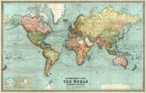 Bartholomew's chart of the world on Mercator's projection (1914), vintage map illustration. Original public domain image from Digital Commonwealth. Digitally enhanced by rawpixel. | free image by rawpixel.com Map Aesthetic Vintage, Aesthetic World Map, Early World Maps, Map Of World, World Map Printable, Illustration Map, World Map Print, Aesthetic World, Vintage World Map