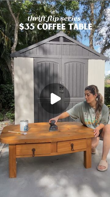 Haley Israelov on Instagram: "Thrifting my dream coffee table for just $35 ✨

This furniture flip hack is great for making pine or red oak look like white oak or darker!🪑

TOOLS & STEPS (save to recreate)
+ sand first with 120 grit then 220 grit
+ apply wood conditioner
+ apply Simply White by Minwax
+ apply Minwax stain (mix of 50% weathered oak 50% special walnut)
+ finish with 3 coats of Varathane polyurethane to protect

I loveee my new wood table. what do you think?!

#thriftflip #furniture #furniturediy #furnitureflip #table #woodtable #coffeetable #diyfurniture #furnitureupcycle #thriftwithme #thrifting #thriftstorefinds" Redoing Coffee Tables, Coffee Table Renovation, Refinished Coffee Table Ideas, Pine Coffee Table Makeover, Minwax Weathered Oak Stain, Minwax Simply White Stain, Refinish Oak Coffee Table, Min Wax Wood Stain Colors On Pine, Minwax Driftwood Stain On Pine