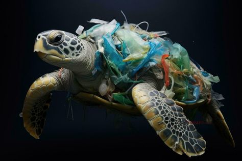 Sea Pollution, Albino Animals, Green Sea Turtle, Plastic Pollution, Green Sea, Plastic Waste, Environmental Art, Dark Background, Marine Life