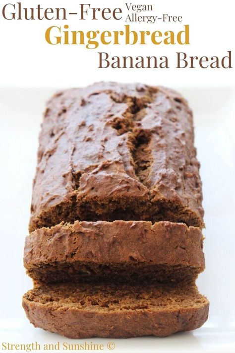 Gluten-Free Gingerbread Banana Bread (Vegan, Allergy-Free) | Strength and Sunshine | Combining soft and moist banana bread with perfectly spiced gingerbread for the ultimate baked treat! This Gluten-Free Gingerbread Banana Bread is vegan and allergy-free. Loaded with naturally sweet ripe bananas, warm gingerbread spices, and an essential dose of molasses! This easy quick bread recipe is perfect for holiday gifting or eaten as a delicious breakfast, snack, or dessert! Gingerbread Banana Bread, Banana Bread Vegan, Easy Quick Bread, Quick Bread Recipes Easy, Quick Bread Recipe, Spice Bread, Gluten Free Gingerbread, Vegan Gingerbread, Gluten Free Banana Bread