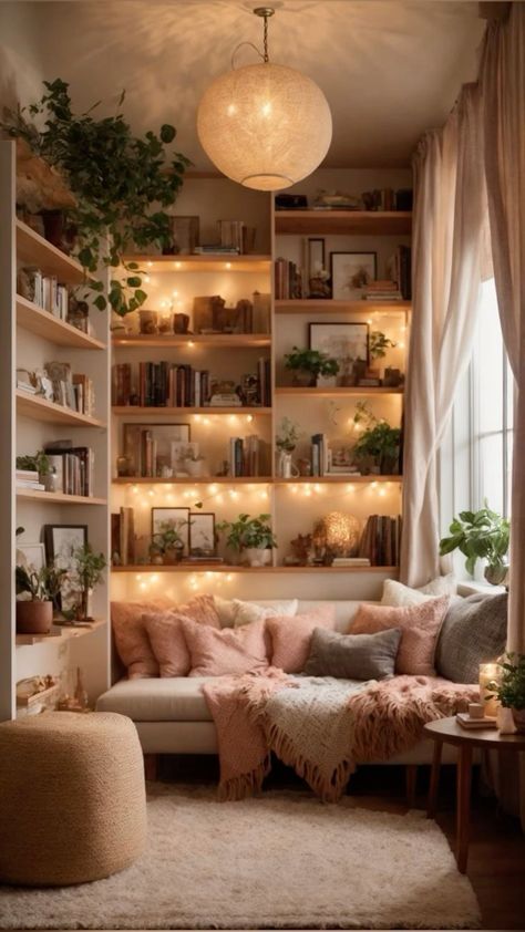 Library Bedroom Ideas Cozy, Library Office Room Ideas Cozy, Reading Nook Bookshelf, Library Corner Bedroom, Cozy Multi Purpose Room, Reading Nook In Office, Reading Book Bedroom, Corner Library Nook, Reading Room Inspiration