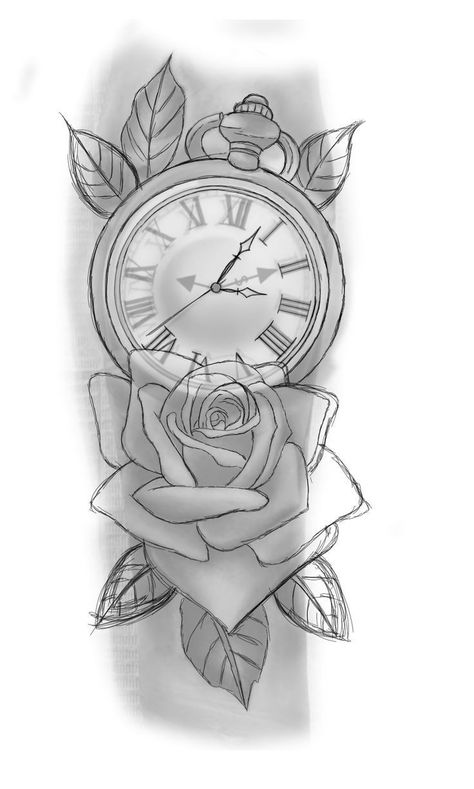 Rose And Watch Tattoo Design, Rose And Watch Tattoo, Clock Tattoo Design Men, Rose Clock Tattoo, Clock Tattoo Stencil, Time Piece Tattoo, Tattoos Zodiac, Pocket Watch Tattoo Design, Clock And Rose Tattoo