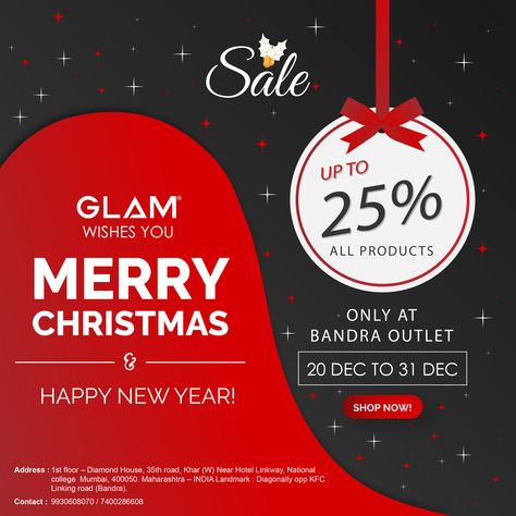 Hello, Nail Art Lovers! Now get up to 25% off on all products at GLAM Christmas & New Year Sale: - Offer valid till 31st December 2019. - Offer valid at Mumbai Store only.  #newyearsale #offer #sale #christmassale #christmasnails #nails #nailart #nailsofinstagram #gelnails #christmas #nailtech #glitternails #gelpolish #nailpolish #christmasnailart #christmasnailsart #MerryChristmas #Glam #RNailLounge #Mumbai #salon #professionalsalons #HappyNewYear #HappyNewYear2020 Christmas Salon Offers, Christmas Salon, 31st December, New Year Offers, New Year Sale, Glam Christmas, Happy New Year 2020, New Years Sales, Christmas Nail Art