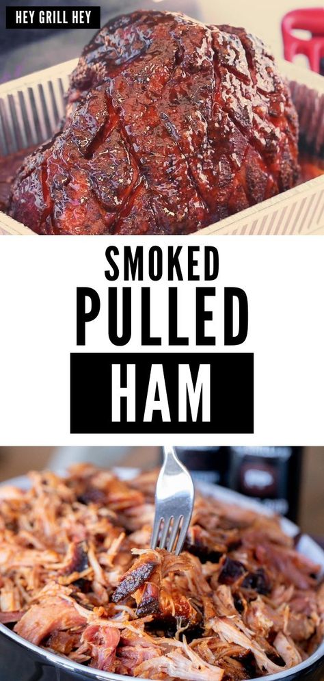 Meat Bbq Recipes, Trager Smoked Ham Recipes, Smoked Meals For A Crowd, Pulled Smoked Ham Recipes, Smoked Pulled Ham With Peach Glaze, Sunday Smoker Ideas, Double Smoked Pulled Ham, Traeger Smoked Ham Recipes, Fun Grilling Ideas