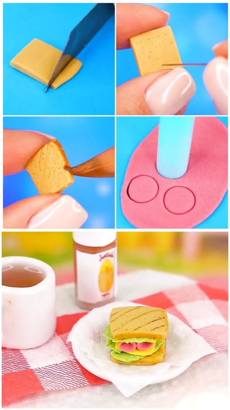 Miniature Clay Food Tutorial, Clay Food Easy, Play Doh Food, Play Doh Crafts, Play Doh Ideas, Barbie Miniatures, Barbie Food, Clay Keychain, Diy Barbie Furniture