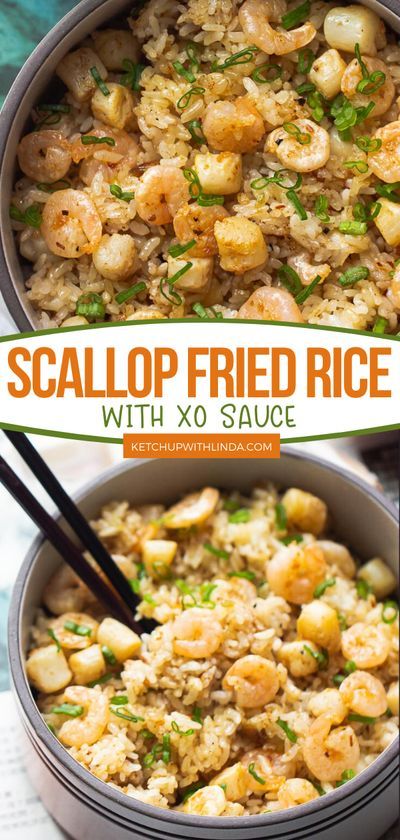 Scallop Fried Rice with XO Sauce is a homemade authentic recipe better than takeout. Made with shrimp and scallops, xo sauce, cooked or chilled rice, and fish or soy sauce, it's unbelievably appetizing! Perfect for a quick and easy dinner! Scallop Fried Rice, Rice And Fish, Shrimp And Scallop Recipes, Homemade Fried Rice, Xo Sauce, Shrimp And Rice Recipes, Seafood Rice, Healty Dinner, Pork And Cabbage