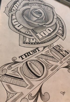 Money Rose Tattoo Stencil, 100 Dollar Bill Tattoo Designs, Dollar Bill Tattoo, 100 Dollar Bill Tattoo, Bill Tattoo, Gangster Drawings Easy, Rose Tattoo Stencil, Badass Drawings, Chicano Tattoos Sleeve