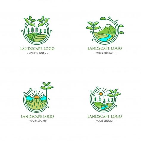 Green landscape logo design natural leaf... | Premium Vector #Freepik #vector #logo #food #floral #design Landscape Logo Design, Environmental Logo Design, Eco Camp, Logo Inspiration Nature, Logo Plant, Logo Design Inspiration Sports, Eco Logo Design, Menu Cover Design, Landscaping Logo