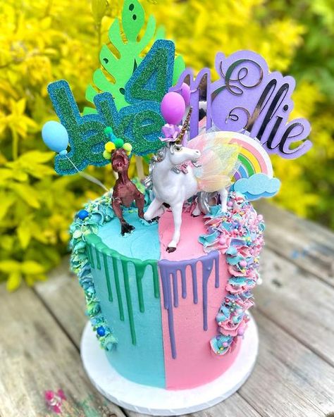 Unicorn Birthday Party Cake, Twin Birthday Cakes, Dino Cake, Dinosaur Cake Toppers, Dinosaur Birthday Cakes, Unicorn Cake Topper, Dinosaur Cake, Blue Cakes, Twin Birthday