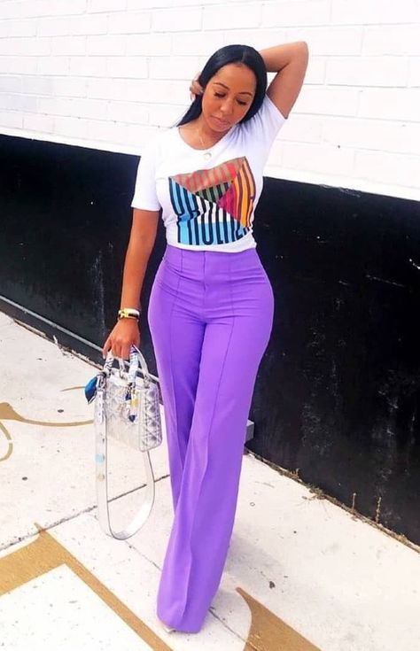 Purple Pants, Va Va Voom, Black Women Fashion, 2000s Fashion, Work Outfits, Classy Outfits, Spring Summer Fashion, Chic Outfits, Everyday Fashion