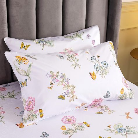 Butterfly Print Pattern, Butterfly Sheets, Bed Pillow Covers, Flower Print Pattern, Queen Size Sheets, Printed Bedding, King Size Sheets, Egyptian Cotton Bedding, King Sheets