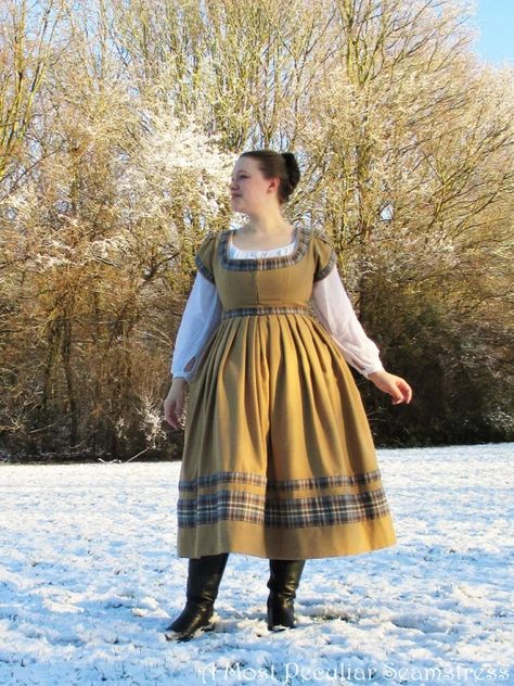 The Tartan Caramel Dress Medieval History Bounding, Medieval Dress For Fall Cosplay, Winter Medieval Dress For Larp With Historical Design, Winter Medieval Dress With Historical Design, Larp Patterns, Medieval Kirtle, Medival Kirtle Dress, Caramel Dress, History Bounding