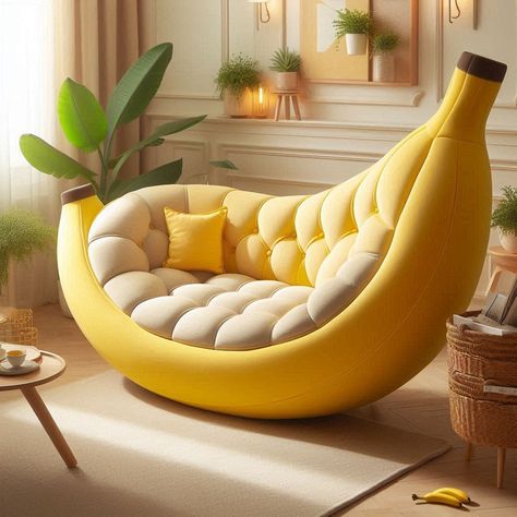 Banana shaped sofa Banana Decor, Banana Decoration, Statement Couch, Crazy Furniture, Simple Furniture Design, Unusual Furniture, Shaped Sofa, Wooden Candle, Big House