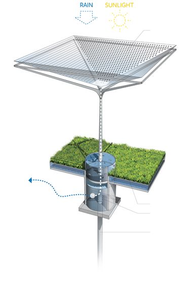 being able to incorporate the roof as a way to collect rainwater as well as to use photo voltaic cells to collect solar energy is a smart way to use every aspect of the architecture. Water Collection Roof, Rainwater Collection Architecture, Water Collection Architecture, Rainwater Uses, Rainwater Architecture, Roof Water Collection, Rainwater Harvesting Architecture, Collecting Rain Water, Energy Architecture