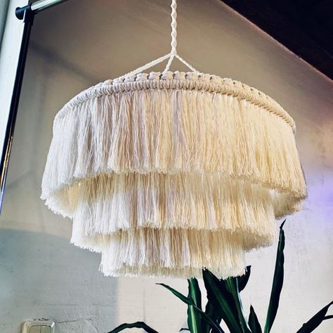 Macrame lamp shade BELLA, beautiful, bohemian tassel chandelier. This peace will add a romantic and bohemian touch to your special place. Made from high quality unbleached cotton rope. 42 cm Width 26 cm Height and about 46 cm in total with cord. Please leave me a message and let me know if you need Chandelier Macrame, Nursery Chandelier, Macrame Lampshade, Bohemian Lighting, Boho Light Fixture, Fringe Chandelier, Macrame Lamp Shade, Diy Lampshade, Tassel Chandelier