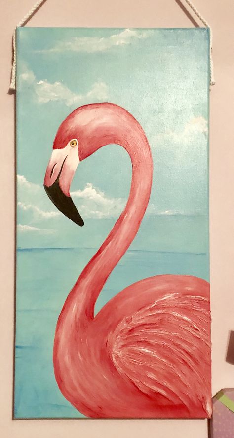 Not a rock, but a painting I did for my flamingo loving Sophie....#painting #acrylicpainting #acryliconcanvas #flamingo #flamingopainting Flamingo Painting Acrylic Easy, Flamingo Canvas Painting Easy, Flamingo Painting Ideas, Flamingo Painting Canvases, Birds Painting Acrylic Canvases, Flamingo Painting Acrylic, Flamingo Art Painting, Flamingo Sketch, Flamingo Paintings