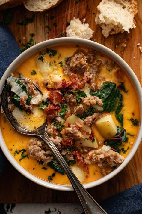 Zuppa Toscana with Swiss Chard - Here In The Midst Chard Soup Recipes, Swiss Chard Recipes Soup, Swiss Chard Soup Recipes, Chard Recipes Soup, Zuppa Toscano, Swiss Chard Soup, Swiss Chard Recipe, Chard Soup, Zuppa Soup