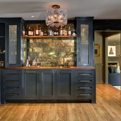 Driftwood Cottage - Transitional - Home Bar - Providence - by Home at 2 Design | Houzz Wet Bar Ideas, Omega Cabinetry, Wet Bar Designs, Home Wet Bar, Recessed Panel Cabinets, Home Bar Rooms, Light Wood Cabinets, Home Bar Design, Dark Wood Cabinets