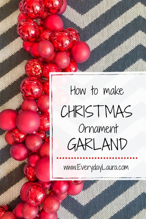 How To Make A Christmas Ball Garland, Christmas Ornaments Garland Diy, Diy Ball Garland Christmas Tree, Ornament Garland Christmas Tree, Ornament Tree Garland, Diy Christmas Bulb Garland, Bulb Garland Christmas, Christmas Tree With Ornament Garland, Diy Christmas Ornament Garland