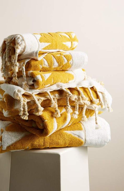 ANTHROPOLOGIE Brewer Bath Towel Orange Towels, Anthropologie Home, Cotton Hand Towels, Towel Collection, Small Room Bedroom, Bath Towel Sets, Bathroom Essentials, Mellow Yellow, Towel Rack