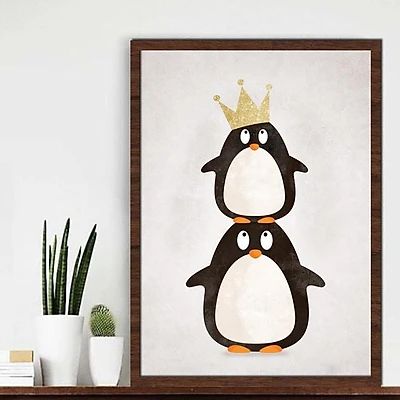 Tranh treo tường canvas kèm khung tranh chim cánh cụt | Xưởng Tranh Decor | Tiki Crown Cartoon, Cartoon Abstract, Pictures For Home, Frame Picture, Cute Penguin, Wall Pictures, Cute Penguins, Home Pictures, Abstract Wall