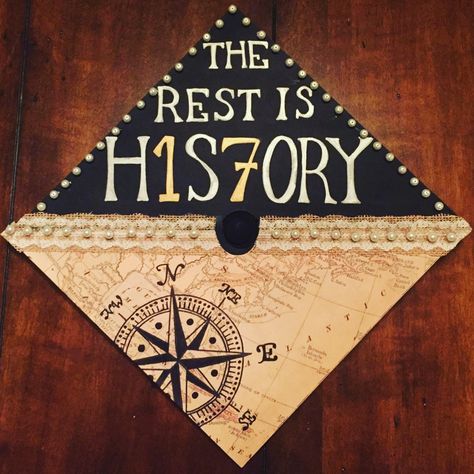 History Graduation Cap Ideas, History Major Graduation Cap, History Grad Cap, History Graduation Cap, Graduation Cap Decoration Teacher, Graduation Hat Designs, College Grad Cap Ideas, History Major, Grad Ideas