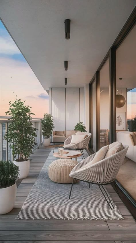 Minimal Balcony Design, Small Apartment Terrace Ideas, Minimal Balcony Decor, Small Balcony Design Ideas Apartments, Terrace Design Balcony Outdoor, Penthouse Balcony Design, Outdoor Balcony Ideas Apartments, Balkon Aesthetic, Luxe Balcony