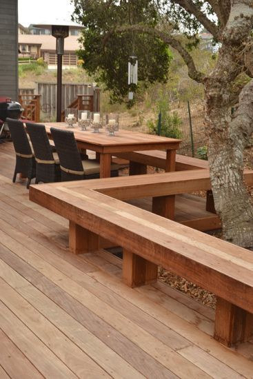 Deck With Bench Seating, Deck With Built In Bench, Cabin Deck Ideas, Deck Benches, Deck Bench Seating, Ipe Deck, Deck Bench, Cabin Deck, Deck Seating