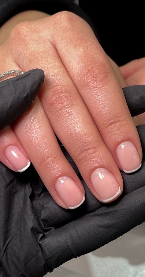 Colour French Tip Short Nails, Biab Nails Short Autumn, Super Short Biab Nails, Regular Short Nails, Short French Biab Nails, Biab Short Nail, French Tip Gel Nails Short Square, Short Neat Nails, Bio Gel Nails Short