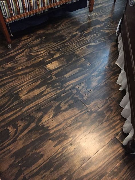 Yes, that says Plywood Plank Floors! - Trust me, it's easier than you may think! We did this in a bedroom! - People think they look like high… Budget Flooring Ideas, Plywood Plank Flooring, Diy Plank Wall, Squeaky Floors, Inexpensive Flooring, Installing Laminate Flooring, Floor Makeover, Plywood Floor, Cheap Flooring