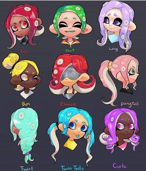 Splatoon 2 Hairstyles, Octoling Hairstyles, Lusamine Pokemon, Base Anime, Splatoon Memes, Nintendo Splatoon, Splatoon 2 Art, Splatoon Comics, How To Draw Hair