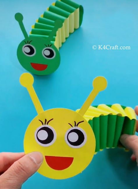 Paper Caterpillar Craft for Kids – Step by Step Tutorial • K4 Craft - Find Your Next Art & Craft Project Caterpillar Arts And Crafts, 3d Caterpillar Craft, How To Make A Caterpillar Crafts, Paper Caterpillar Craft, Caterpillar Project, Paper Craft Caterpillar, Caterpillar To Butterfly Craft, Paper Caterpillar, Crafts Toddlers