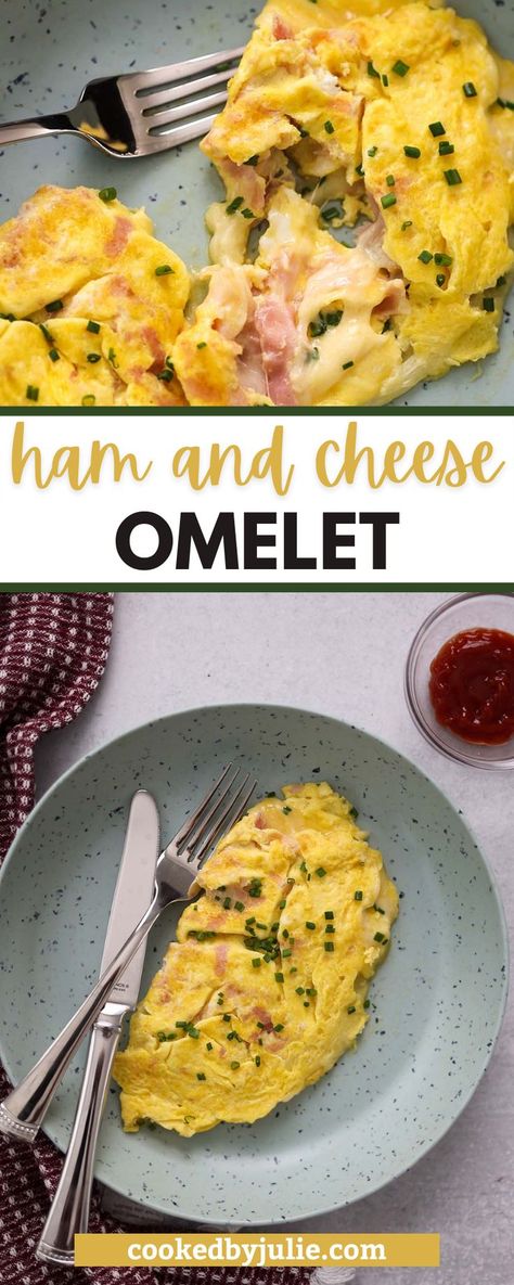 This ham and cheese omelet is fluffy, flavorful, and super easy to make. Made with eggs, honey ham, swiss cheese, butter, and chives. Minimal ingredients are involved, but with a huge flavor payoff at the end. Plus, it's low-carb and keto friendly. Enjoy it with toast or blueberry pancakes on the side for a complete breakfast! Ina Garten, Ham Egg And Cheese Omelette, Ham And Cheese Omlete, Ham And Cheese Omelette Recipe, Omelette Recipe Easy Ham And Cheese, Ham And Cheese Omelette Easy, Ham Omelette Recipes, Omlet Recipes Easy, Glaze Ham