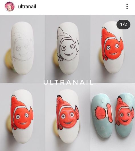 Nemo Nails Disney, Nemo Nail Art, Finding Nemo Nail Art, Finding Nemo Nails, Nemo Nails, Bright Nail Designs, Fake Nails Designs, Nail Polish Art, Bright Nails