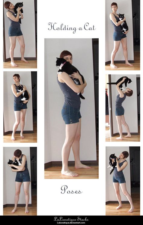 STOCK+-+Holding+a+Cat+by+LaLunatique.deviantart.com+on+@DeviantArt Cats Poses, Holding A Cat, Poses Standing, People Poses, Human Reference, Cat Pose, Body Reference Poses, Human Poses Reference, Figure Poses