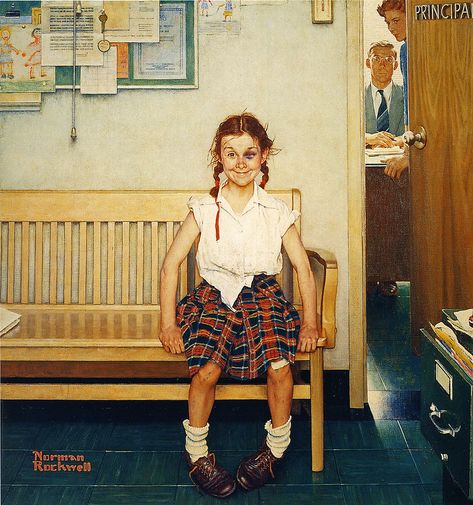 Norman Rockwell Art, Saturday Evening Post Covers, Rockwell Paintings, Norman Rockwell Paintings, Norman Rockwell, Rembrandt, Famous Artists, Up Girl, Eye Black