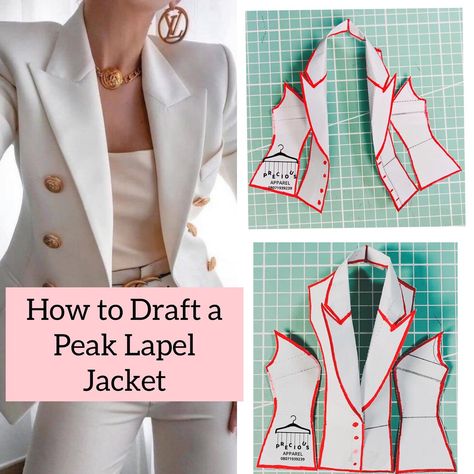 Jacket Dress Pattern, Ladies Blazer Pattern Drafting, Blazer Patterns For Women Sewing, Precious Apparel, Lapel Collar Pattern, Blazer Sewing Pattern, Front Extension, Learn Sewing, Suit Sewing Patterns