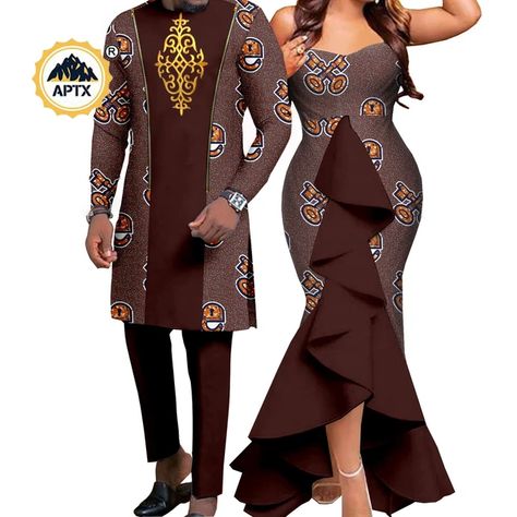 Stylish Matching African Outfits Couples | Matching African Attire Couples - African - Aliexpress Couple Traditional Outfits African, Couple Fashion Matching, Traditional Outfits African, Couples Outfits Matching, Clothes For Wedding, African Couple, Couples African Outfits, African Bridal Dress, Simple Dress Casual