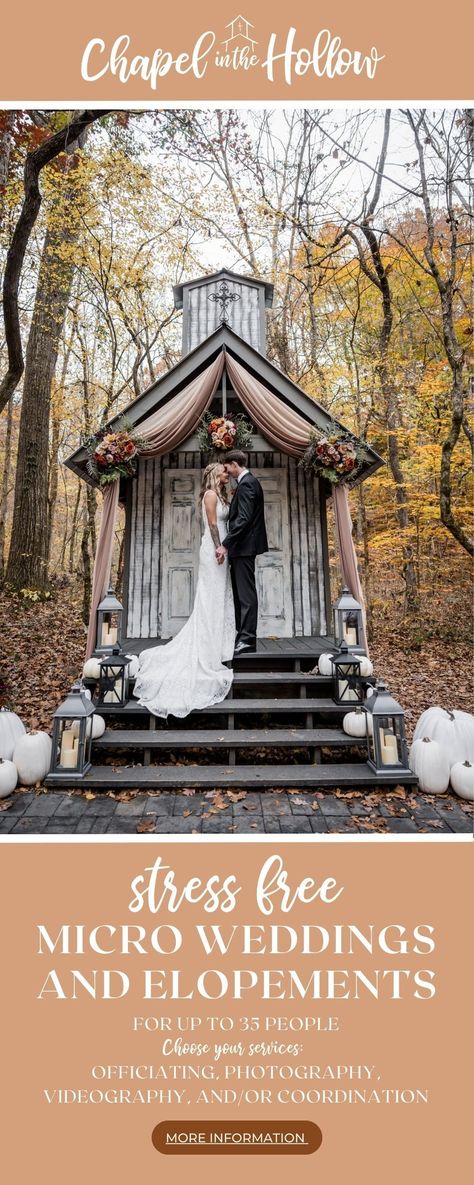 Gatlinburg Tn Wedding, Mini Chapel, Wedding Ceremony Backdrops, Outdoor Micro Wedding, Gatlinburg Elopement, Wedding Chapel Ideas, Micro Wedding Ceremony, Free Wedding Venues, Chapel Elopement