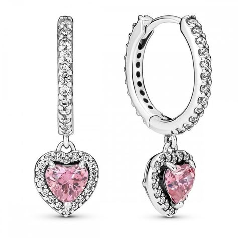 Pandora Heart Hoop Earrings, Sparkling Halo Heart Hoop Earrings, Pandora Sparkling Halo Heart Hoop Earrings, Heart Hoops Earrings, Pandora Pink Heart Necklace, Pandora Pink Heart Earrings, Pandora Hoop Earrings, Pandora Earrings Aesthetic, Pandora Earring