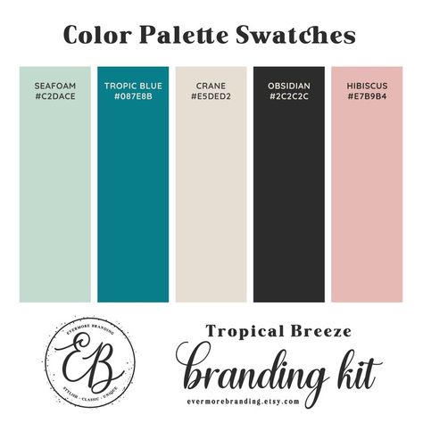 Tropical Theme Color Palette, Beige Pink Color Palette, Beige Pink Color, Student Handbook, Branding Boards, Look Tropical, Teal Branding, Premade Branding Kit, Pink Color Palette